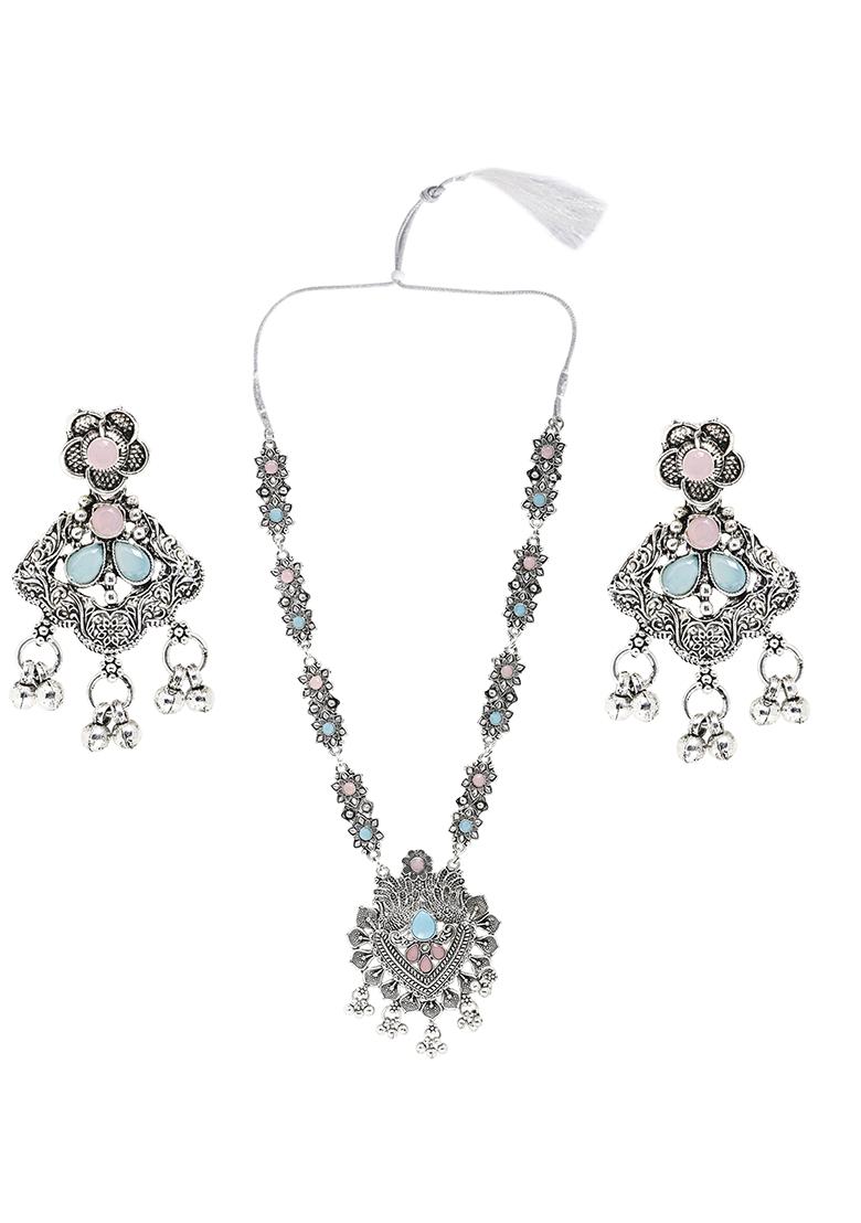 Blue And Pink Silver Plated Alloy Necklace Set