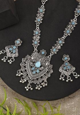 Blue Silver Plated Alloy Necklace Set