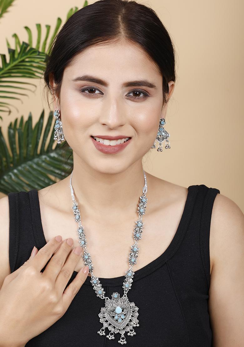 Blue Silver Plated Alloy Necklace Set