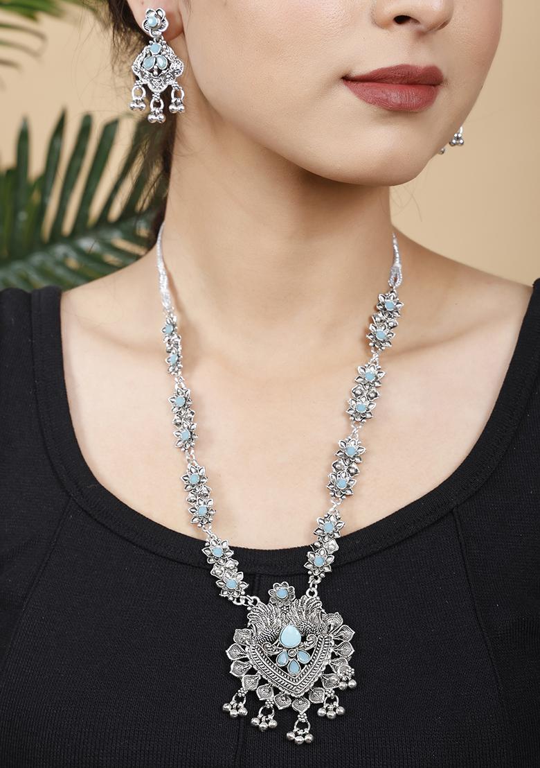 Blue Silver Plated Alloy Necklace Set