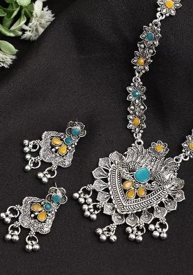 Yellow And Green Silver Plated Alloy Necklace Set