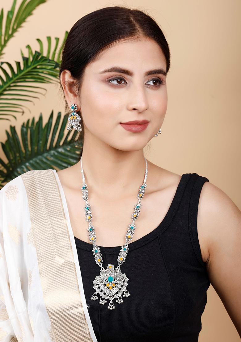 Yellow And Green Silver Plated Alloy Necklace Set