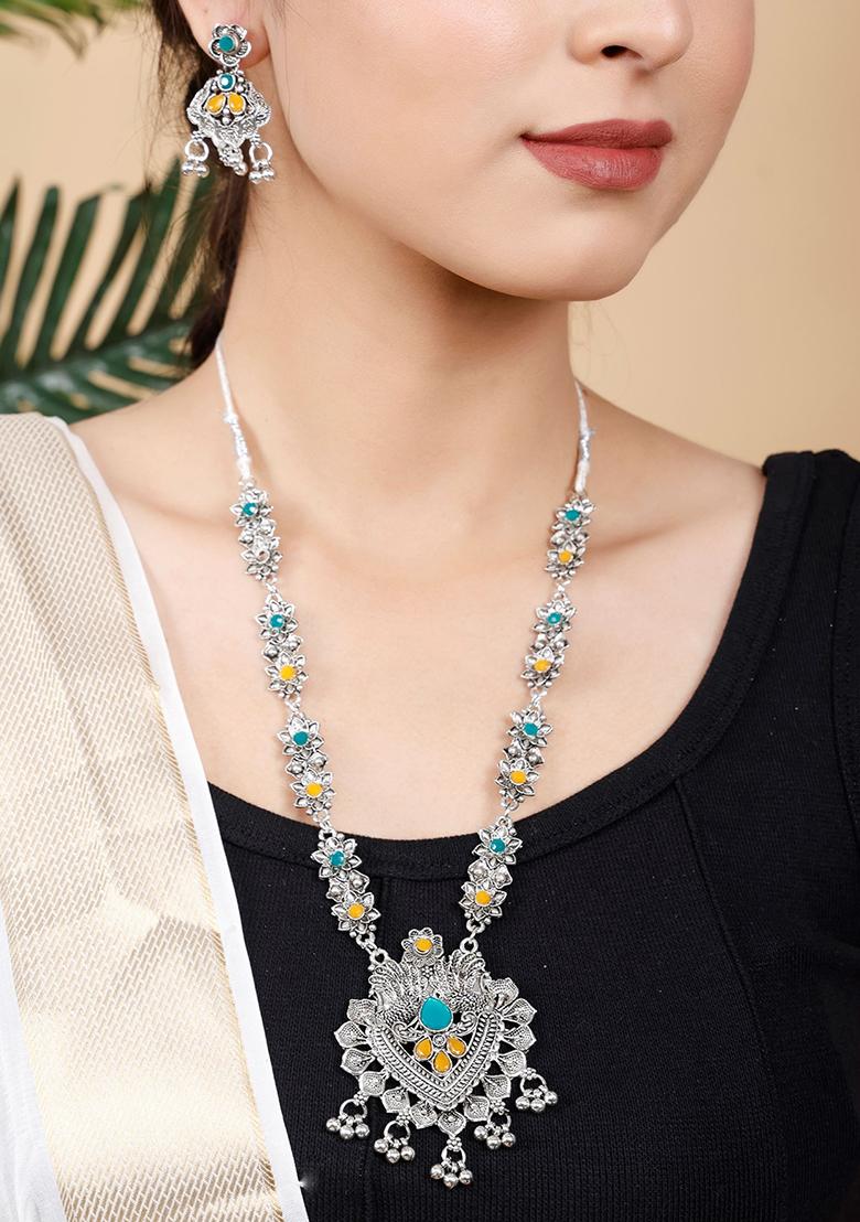 Yellow And Green Silver Plated Alloy Necklace Set