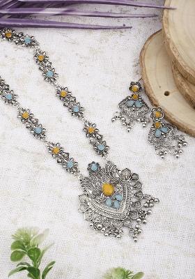 Yellow And Blue Silver Plated Alloy Necklace Set