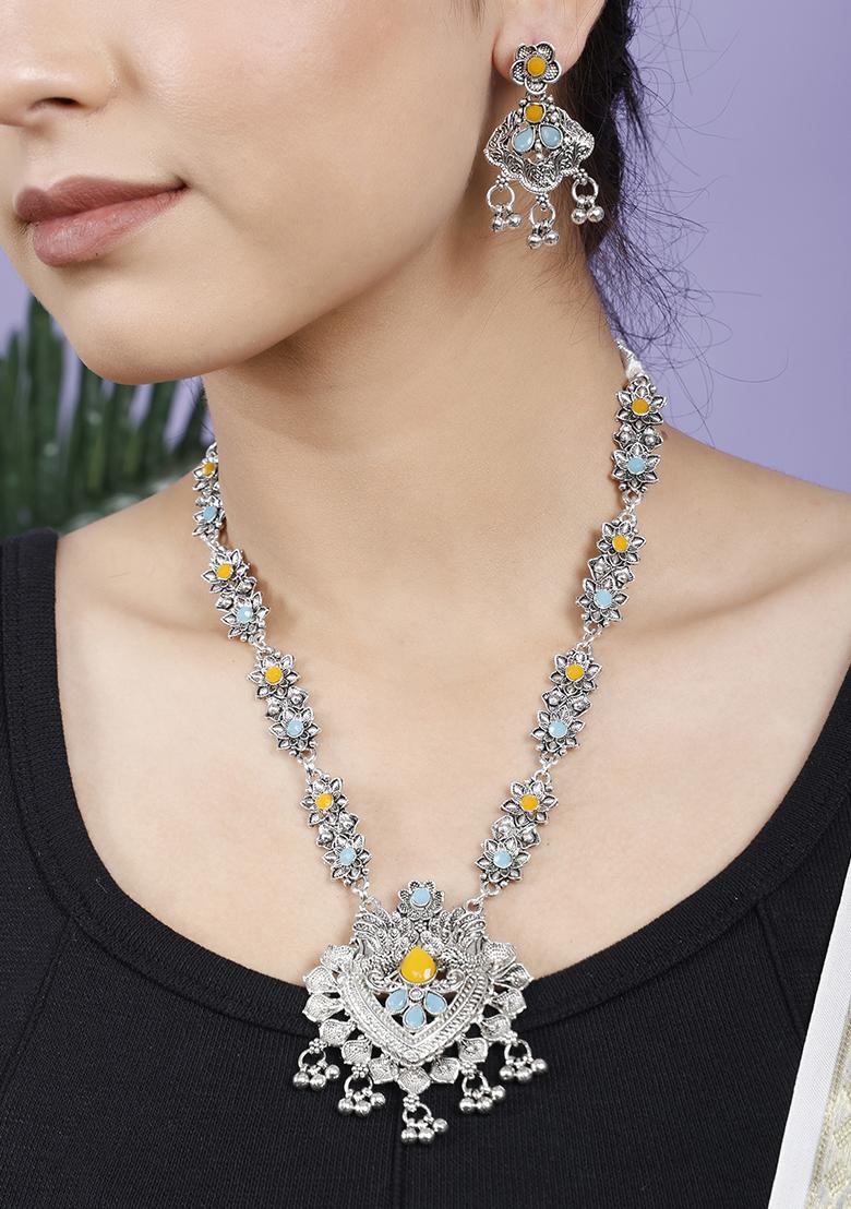 Yellow And Blue Silver Plated Alloy Necklace Set