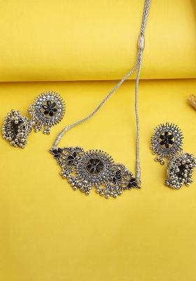 Black Silver Plated Alloy Choker Set