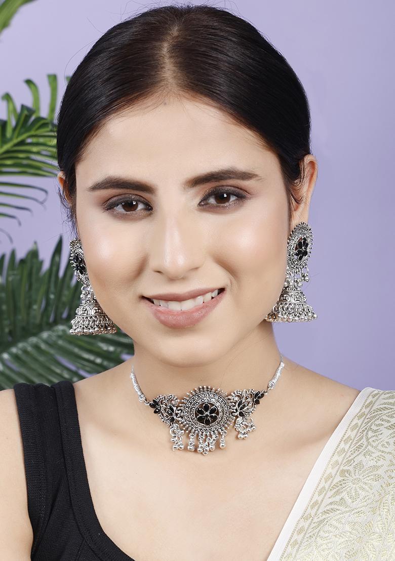 Black Silver Plated Alloy Choker Set
