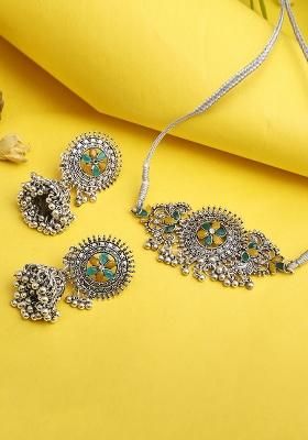 Green And Yellow Silver Plated Alloy Choker Set