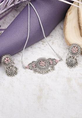 Pink Silver Plated Alloy Choker Set