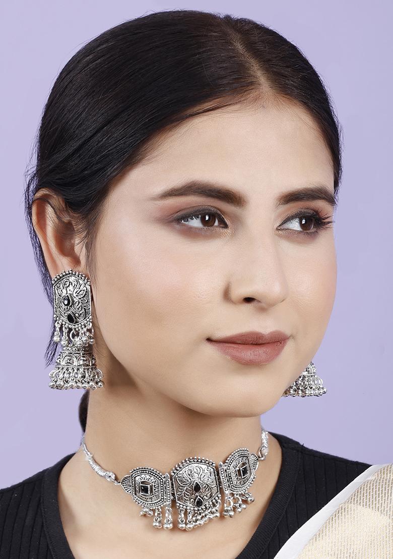 Black Silver Plated Alloy Choker Set