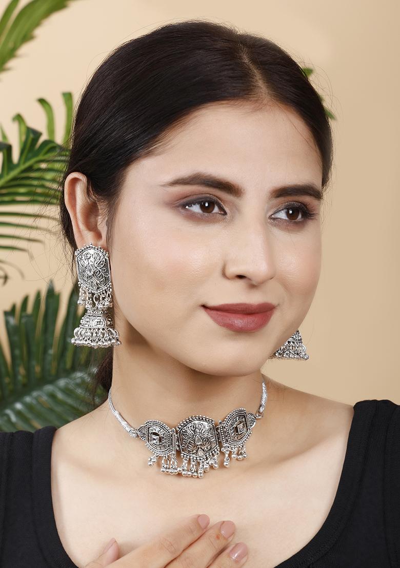 Silver Silver Plated Alloy Choker Set