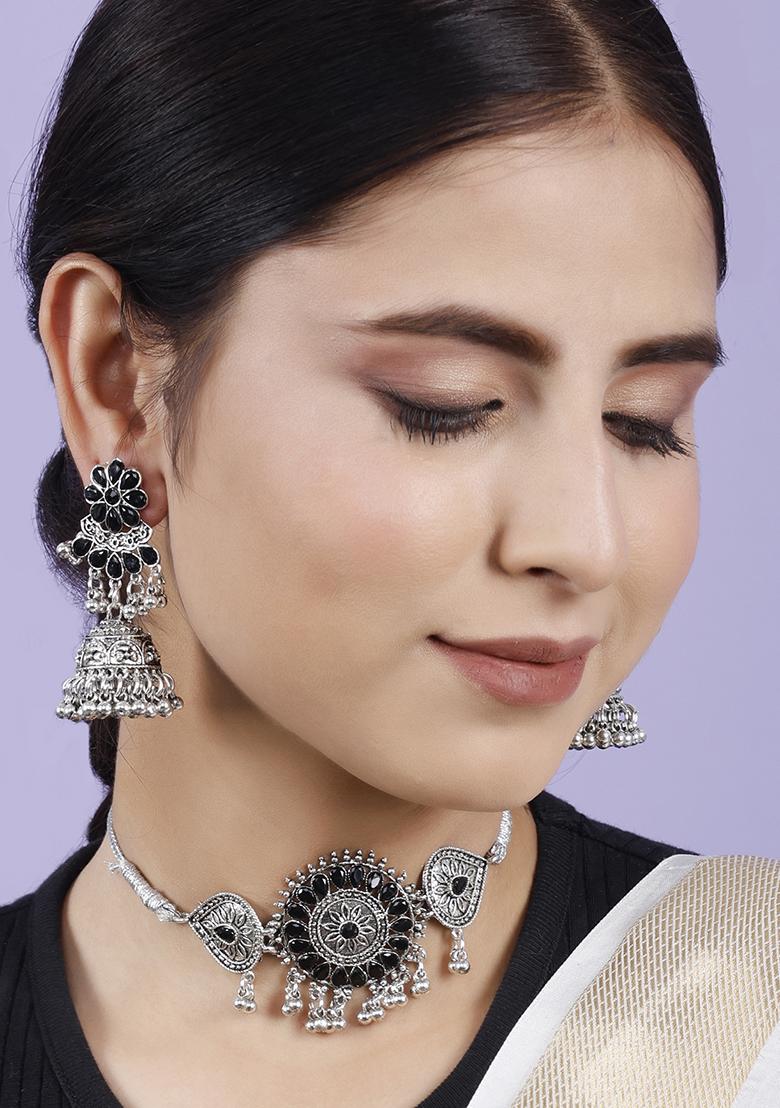 Black Silver Plated Alloy Choker Set