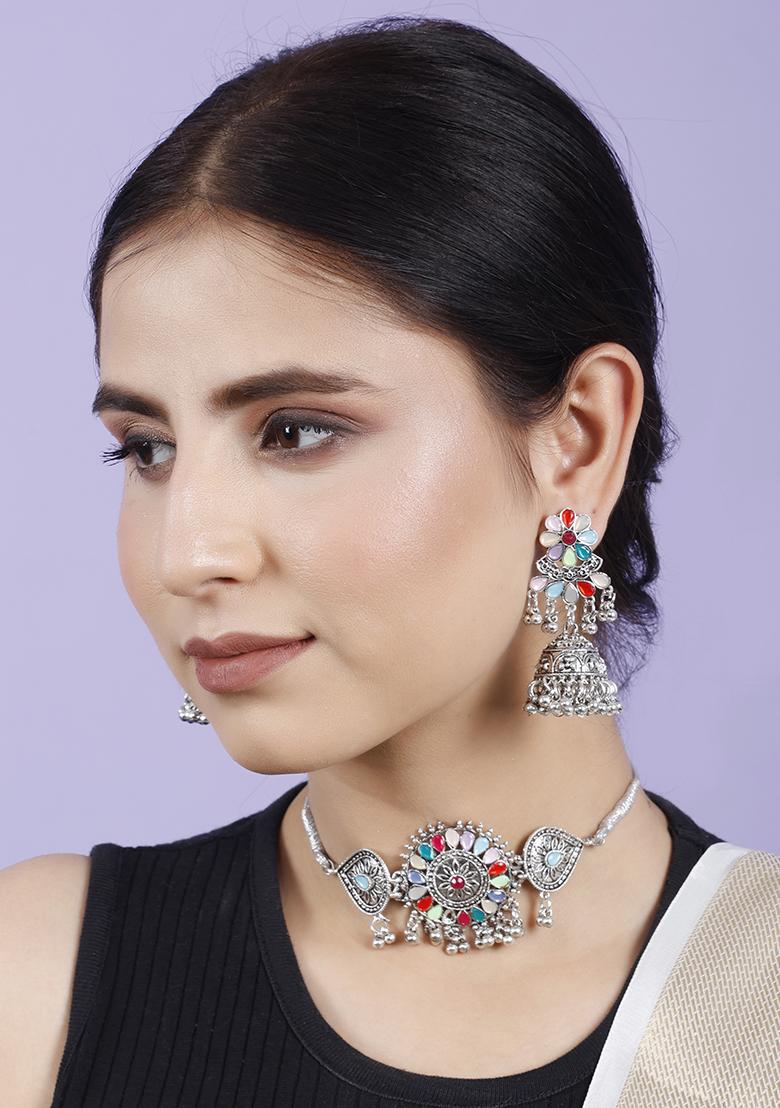 Multicolor Silver Plated Alloy Choker Set