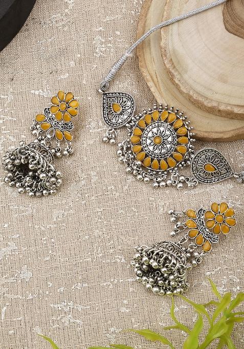 Yellow Silver Plated Alloy Choker Set