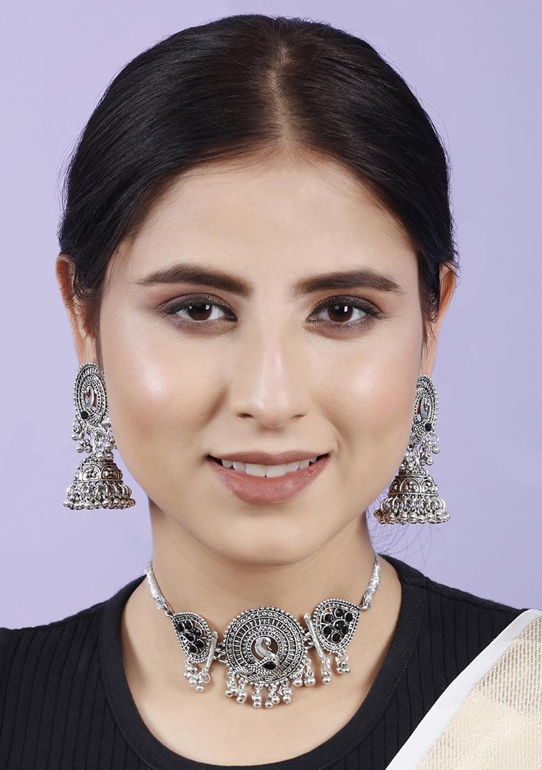 Black Silver Plated Alloy Choker Set