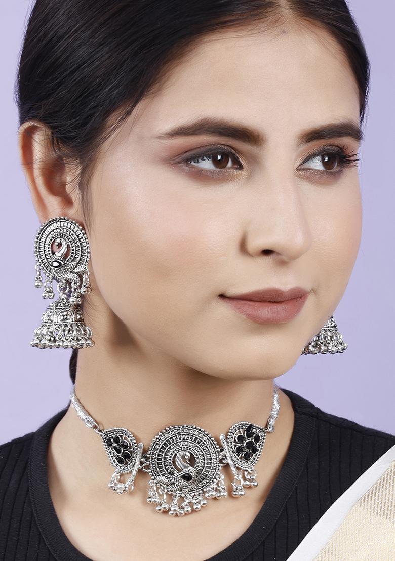 Black Silver Plated Alloy Choker Set