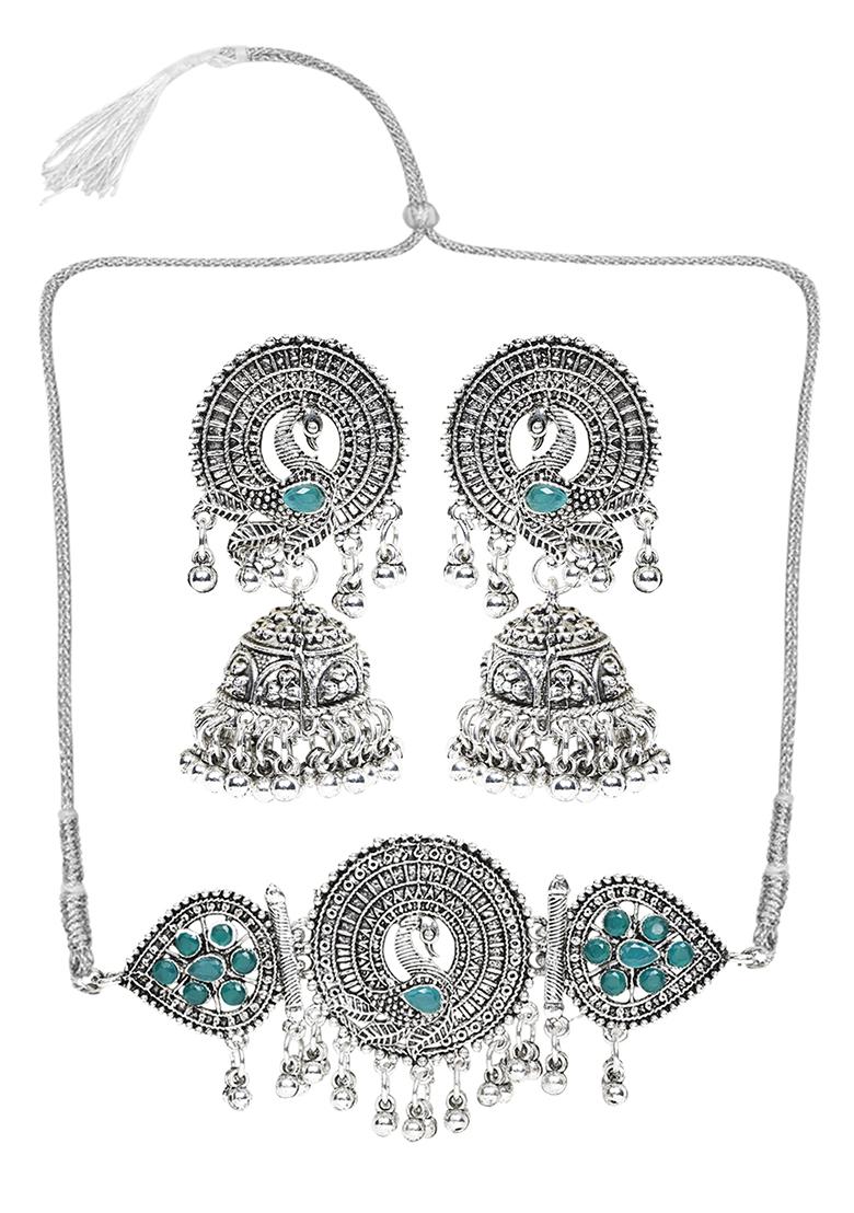 Green Silver Plated Alloy Choker Set