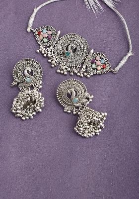 Multicolor Silver Plated Alloy Choker Set