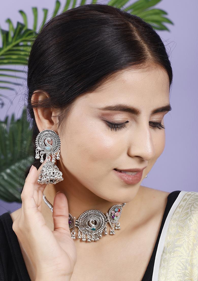 Multicolor Silver Plated Alloy Choker Set