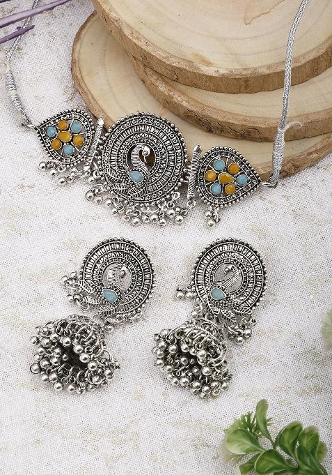 Yellow And Blue Silver Plated Alloy Choker Set