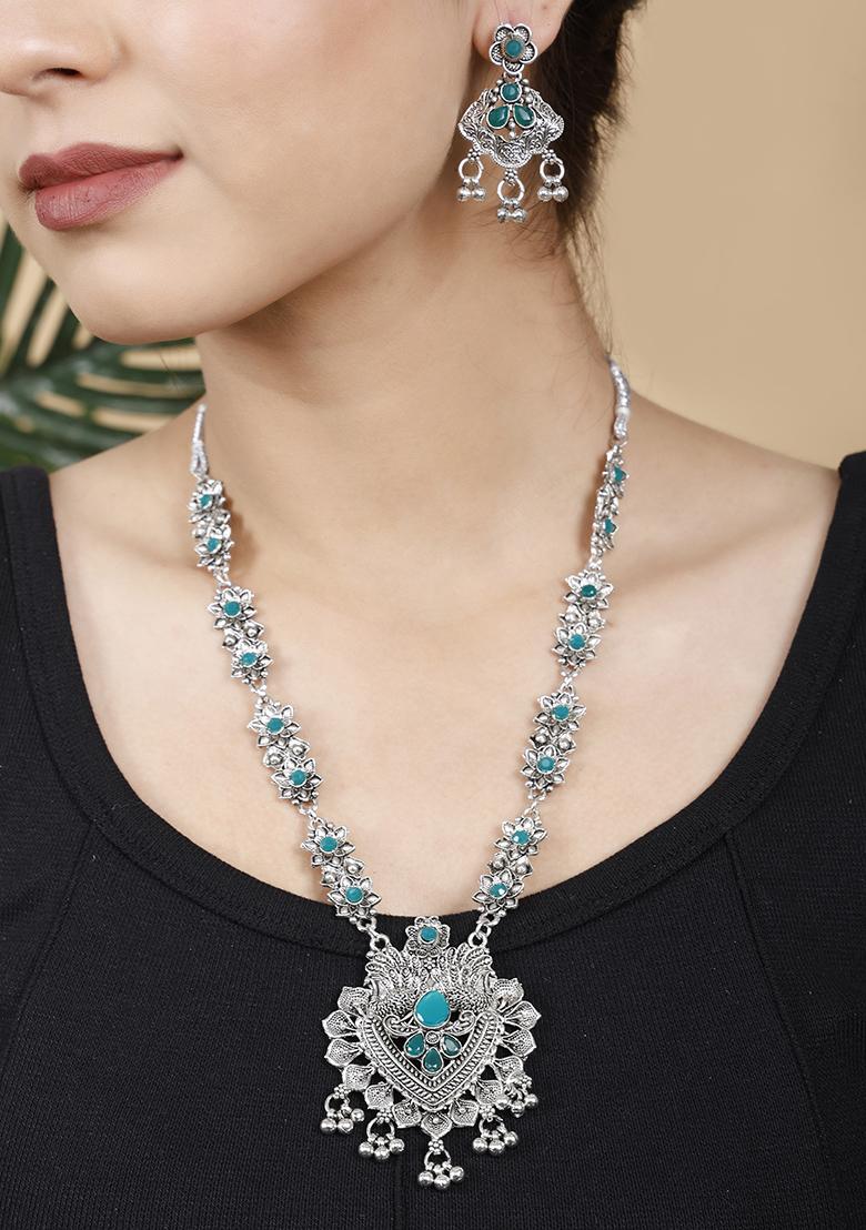 Green Silver Plated Alloy Necklace Set