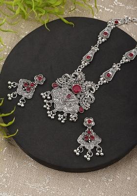 Maroon Silver Plated Alloy Necklace Set