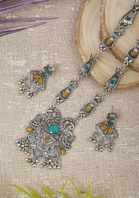 Yellow And Green Silver Plated Alloy Necklace Set