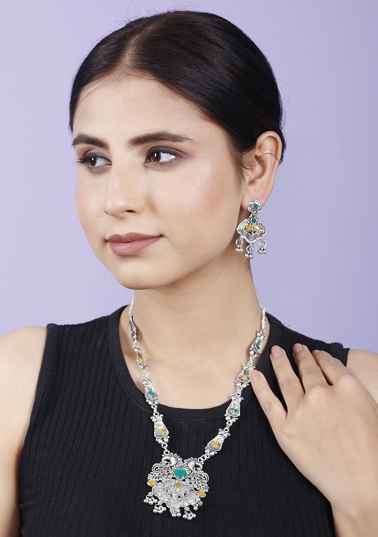 Yellow And Green Silver Plated Alloy Necklace Set