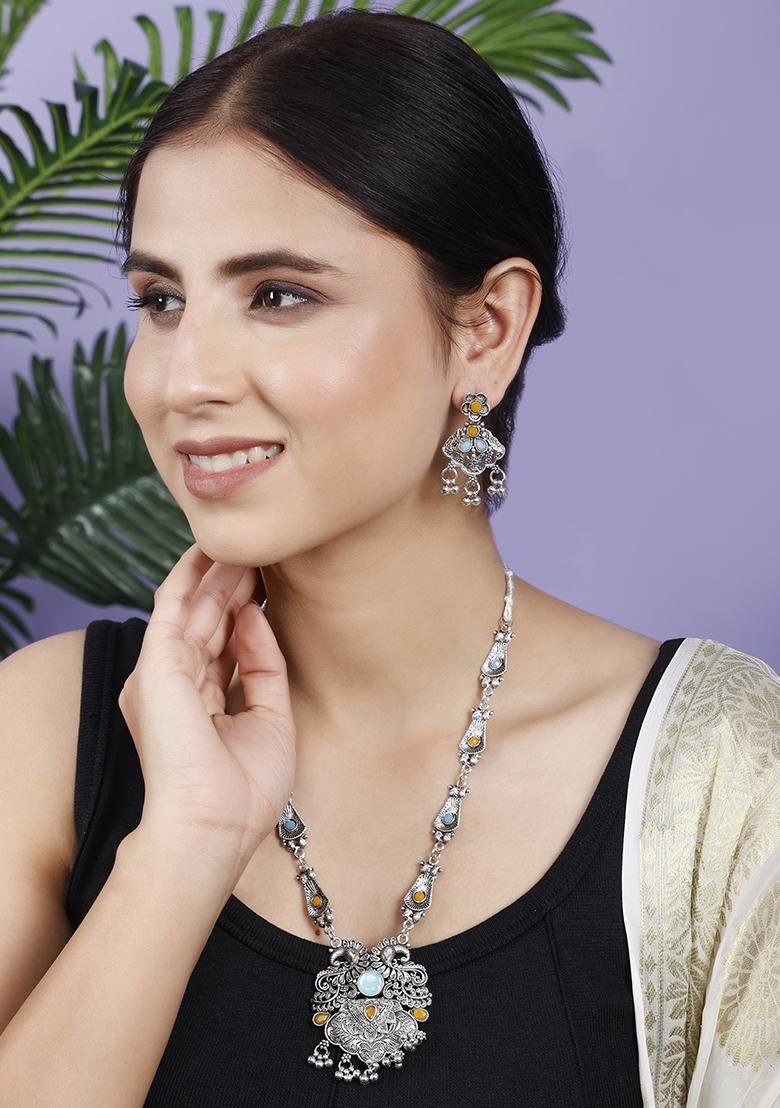Yellow And Blue Silver Plated Alloy Necklace Set