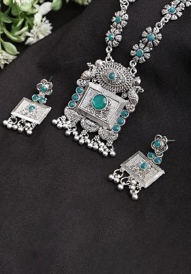 Green Silver Plated Alloy Necklace Set