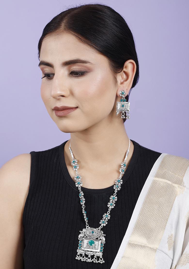 Green Silver Plated Alloy Necklace Set