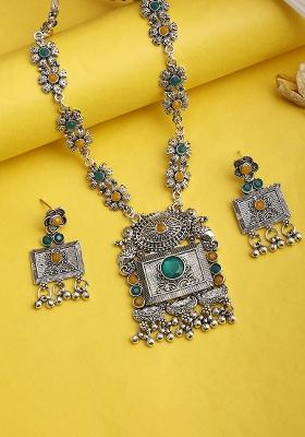 Green And Yellow Silver Plated Alloy Necklace Set