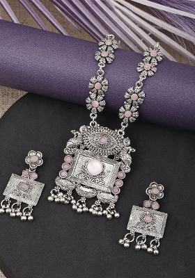 Pink Silver Plated Alloy Necklace Set