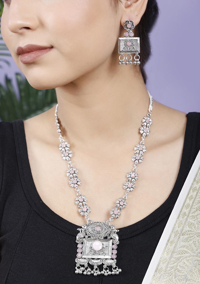 Pink Silver Plated Alloy Necklace Set