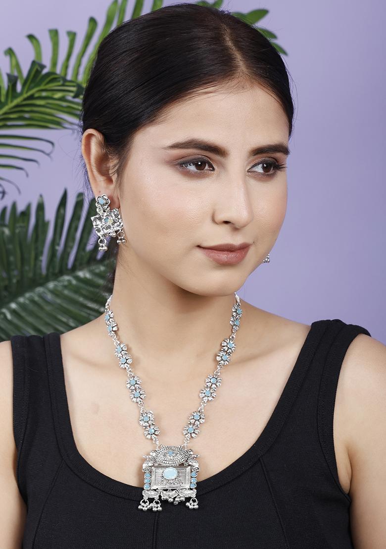 Blue Silver Plated Alloy Necklace Set