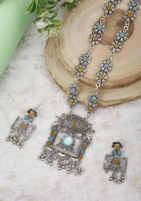 Blue And Yellow Silver Plated Alloy Necklace Set