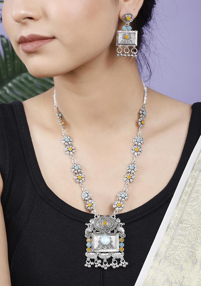 Blue And Yellow Silver Plated Alloy Necklace Set