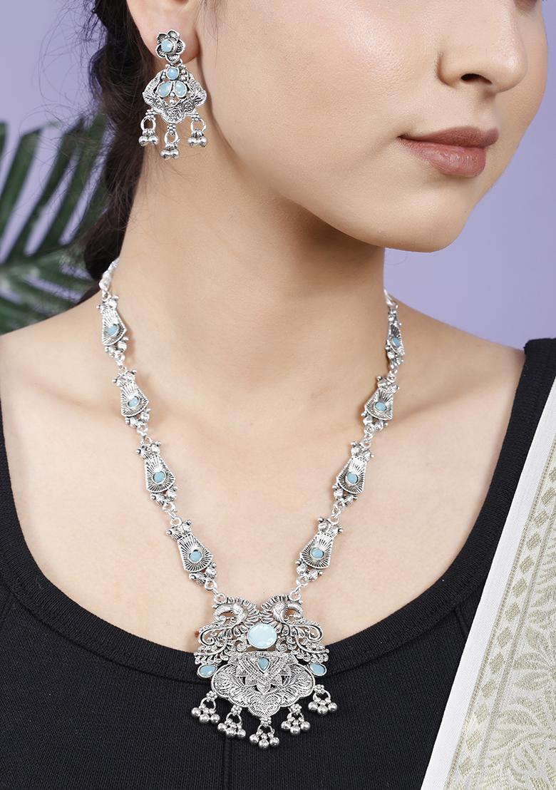 Blue Silver Plated Alloy Necklace Set