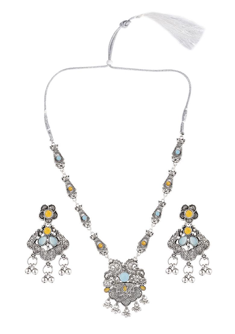 Yellow And Blue Silver Plated Alloy Necklace Set