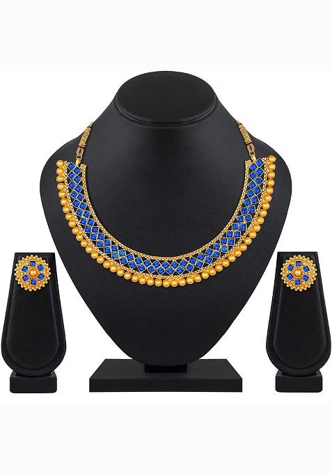 Blue Gold Plated Alloy Necklace Set