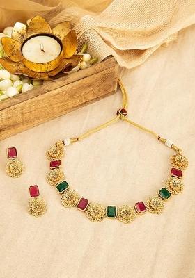Pink And Green Gold Plated Alloy Necklace Set