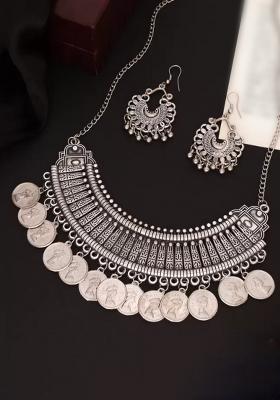 Silver Oxidised Alloy Necklace Set