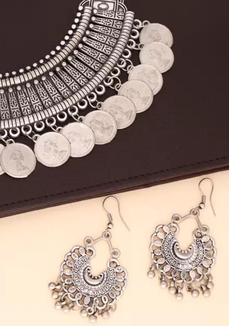Silver Oxidised Alloy Necklace Set
