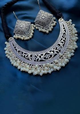 Silver Oxidised Alloy Necklace Set