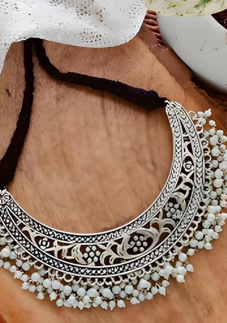 Silver Oxidised Alloy Necklace Set