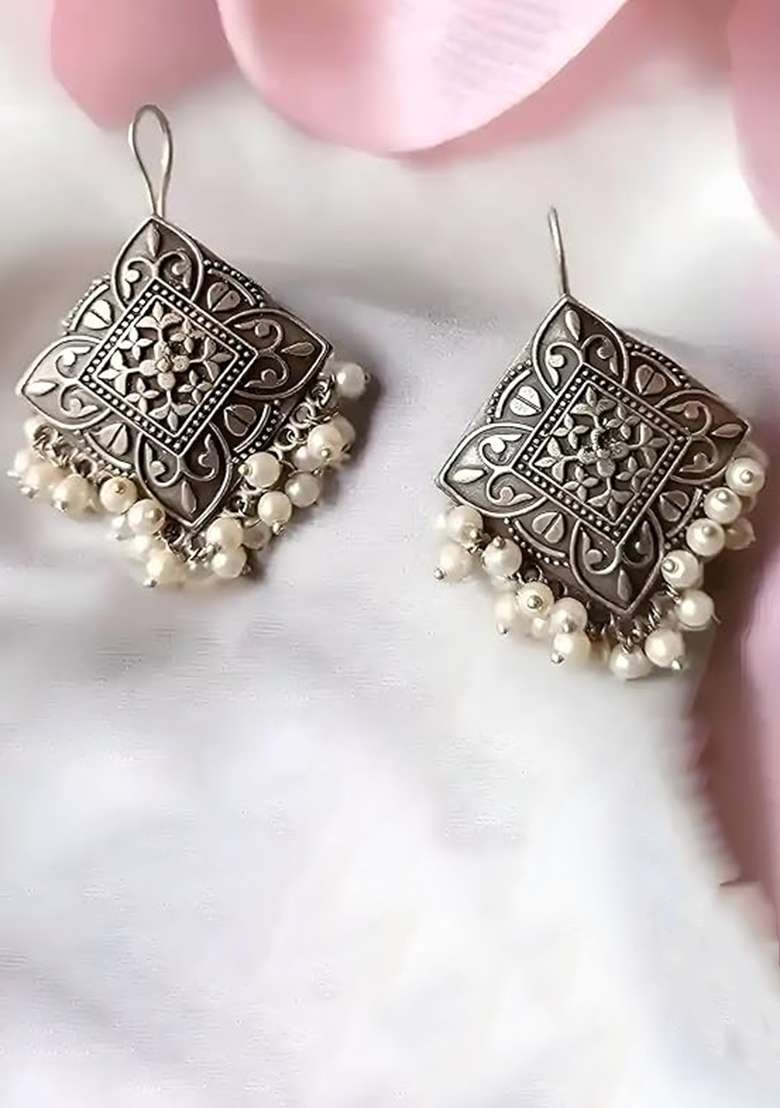 Silver Oxidised Alloy Necklace Set - Indya