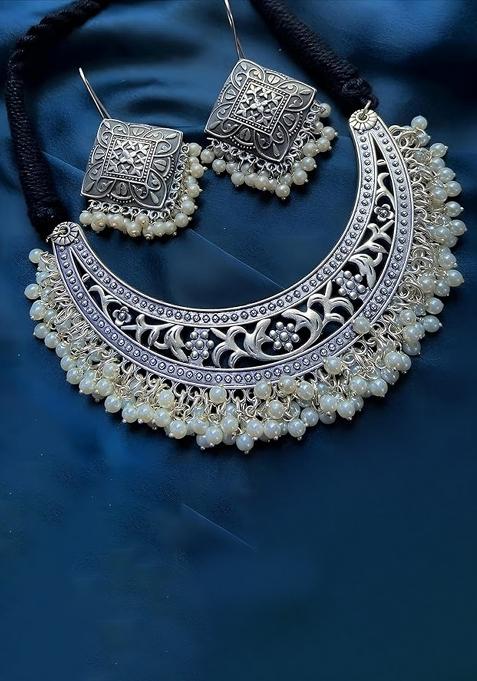 Silver Oxidised Alloy Necklace Set