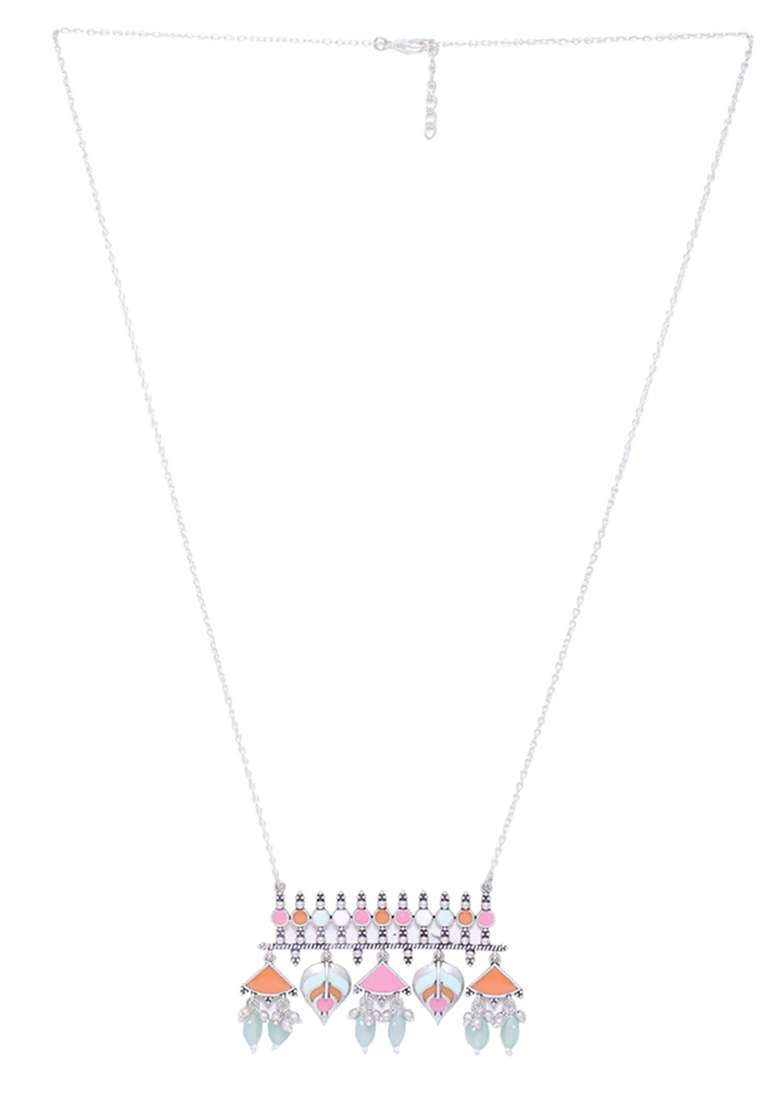 Silver Oxidised Alloy Necklace Set - Indya
