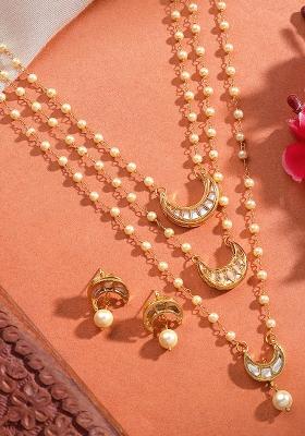 22Kt Gold Plated Multi Layered Crescent Moon Necklace Set