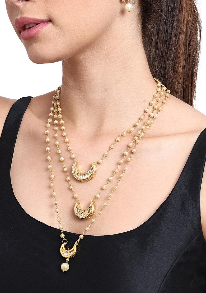 22Kt Gold Plated Multi Layered Crescent Moon Necklace Set